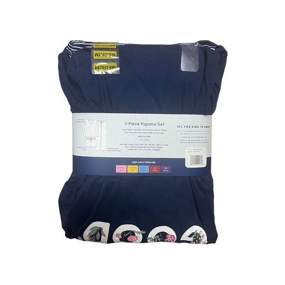 Life is Good Ladies Long Sleeve, Short and Pant, 3 Piece PJ Set - Navy Stripe - Picture 2 of 2